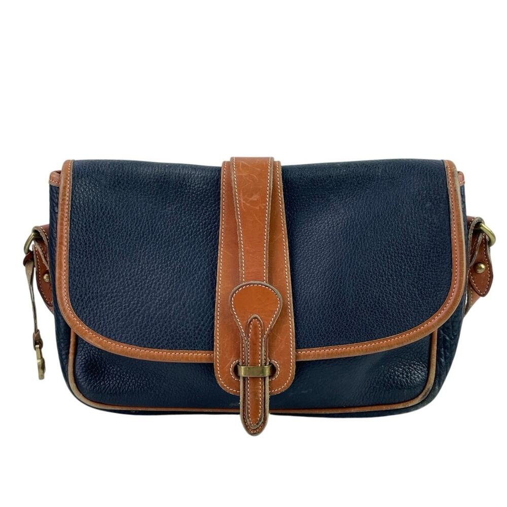 Vintage Dooney & Bourke Women's Blue Pebbled Leather Crossbody Saddle Handbag OS